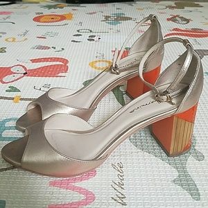 Anthropologie Guilhermina Gold & Orange Heels